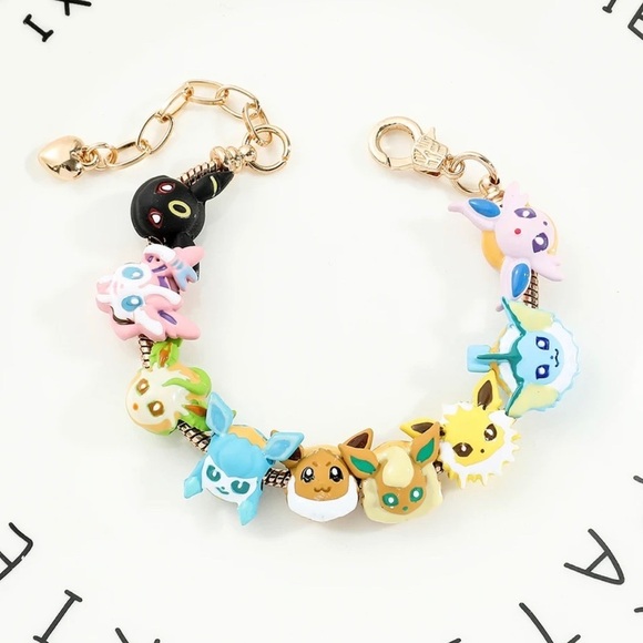 Gold Plated Pokémon Eeveelution Themed Charm Bracelet Adjustable Sizing Design - Picture 5 of 8
